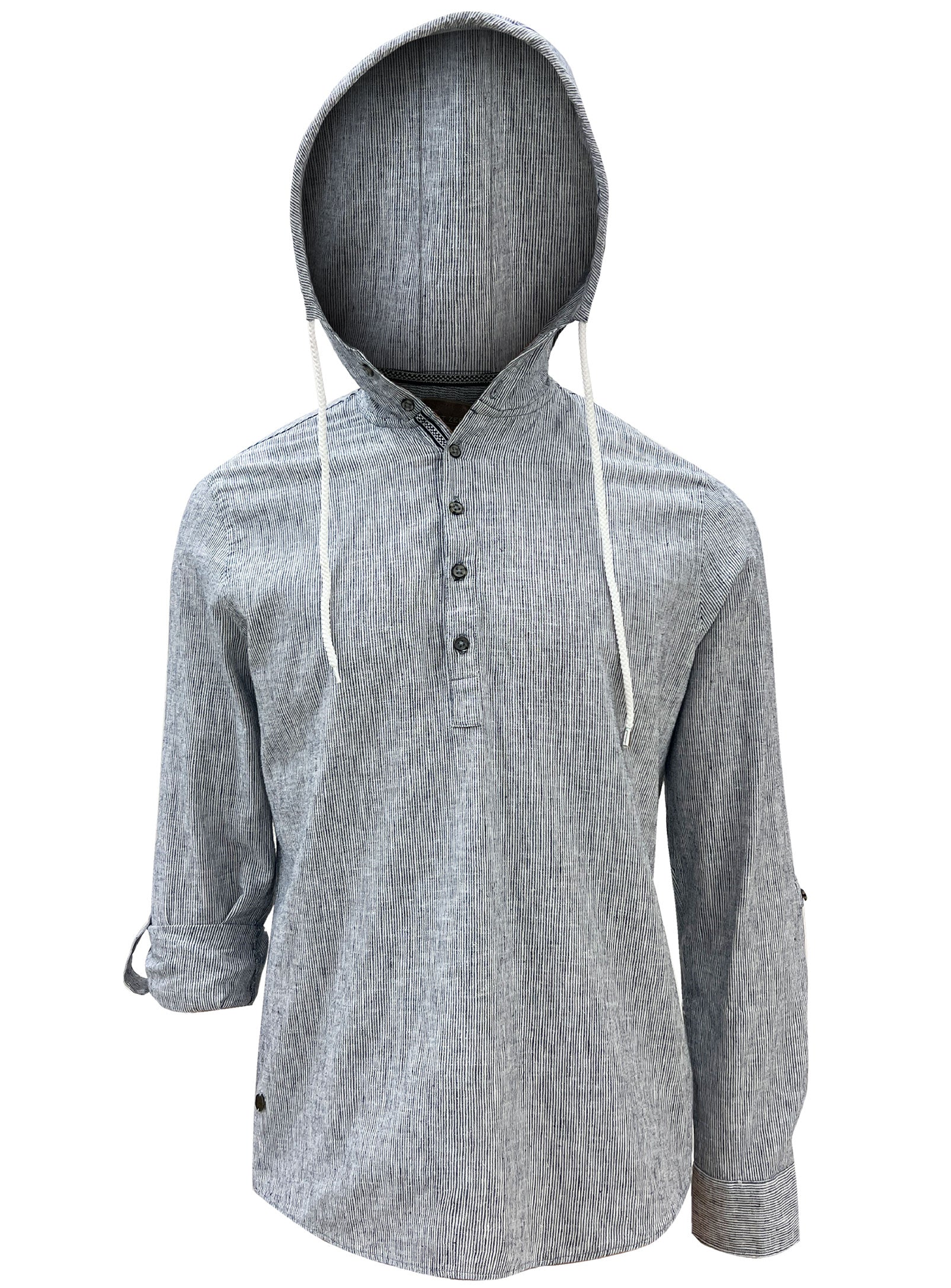 DENNIS| Hooded linen cotton striped shirt