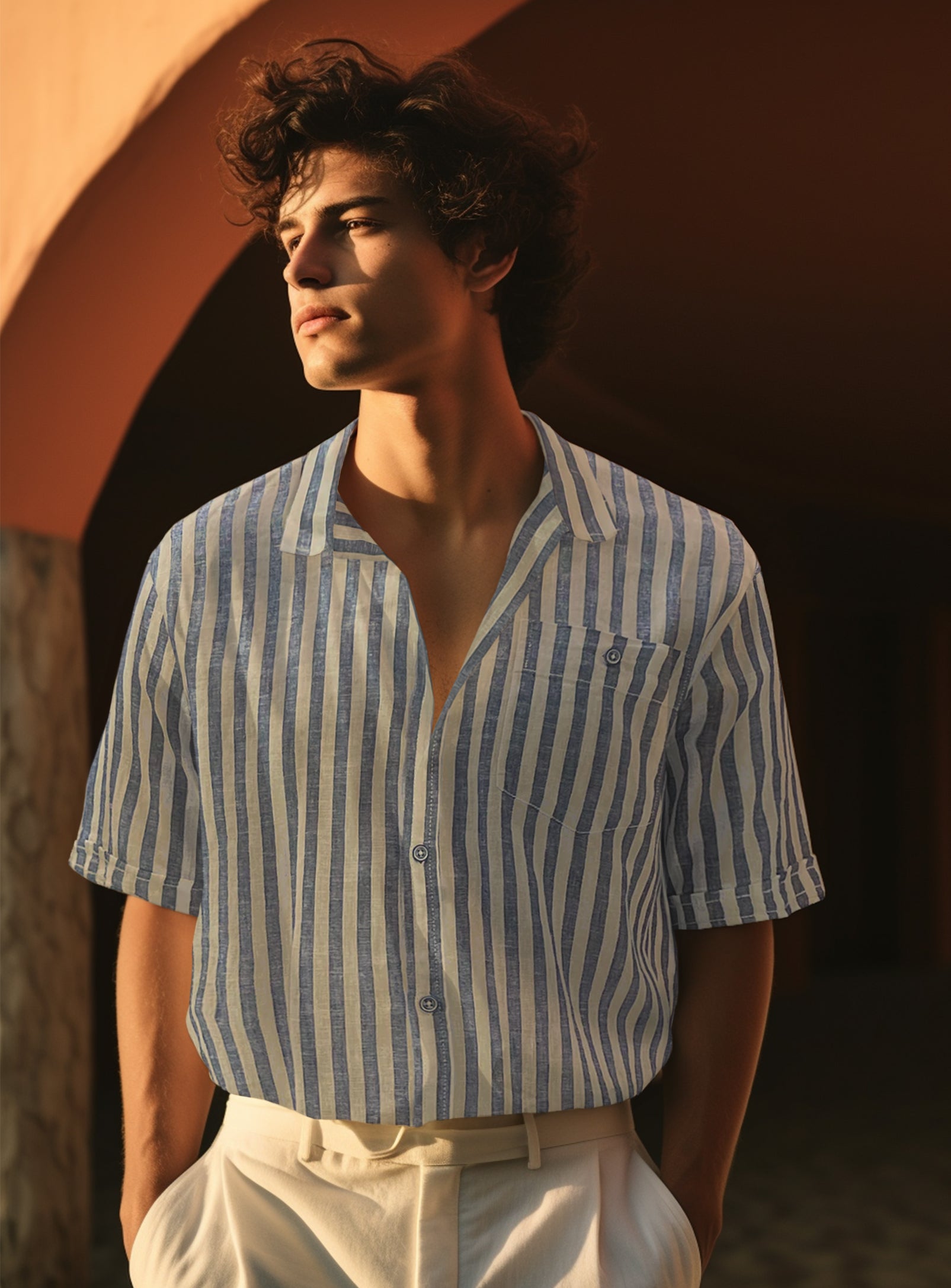 LUCAS|Linen Cotton stripe shirt