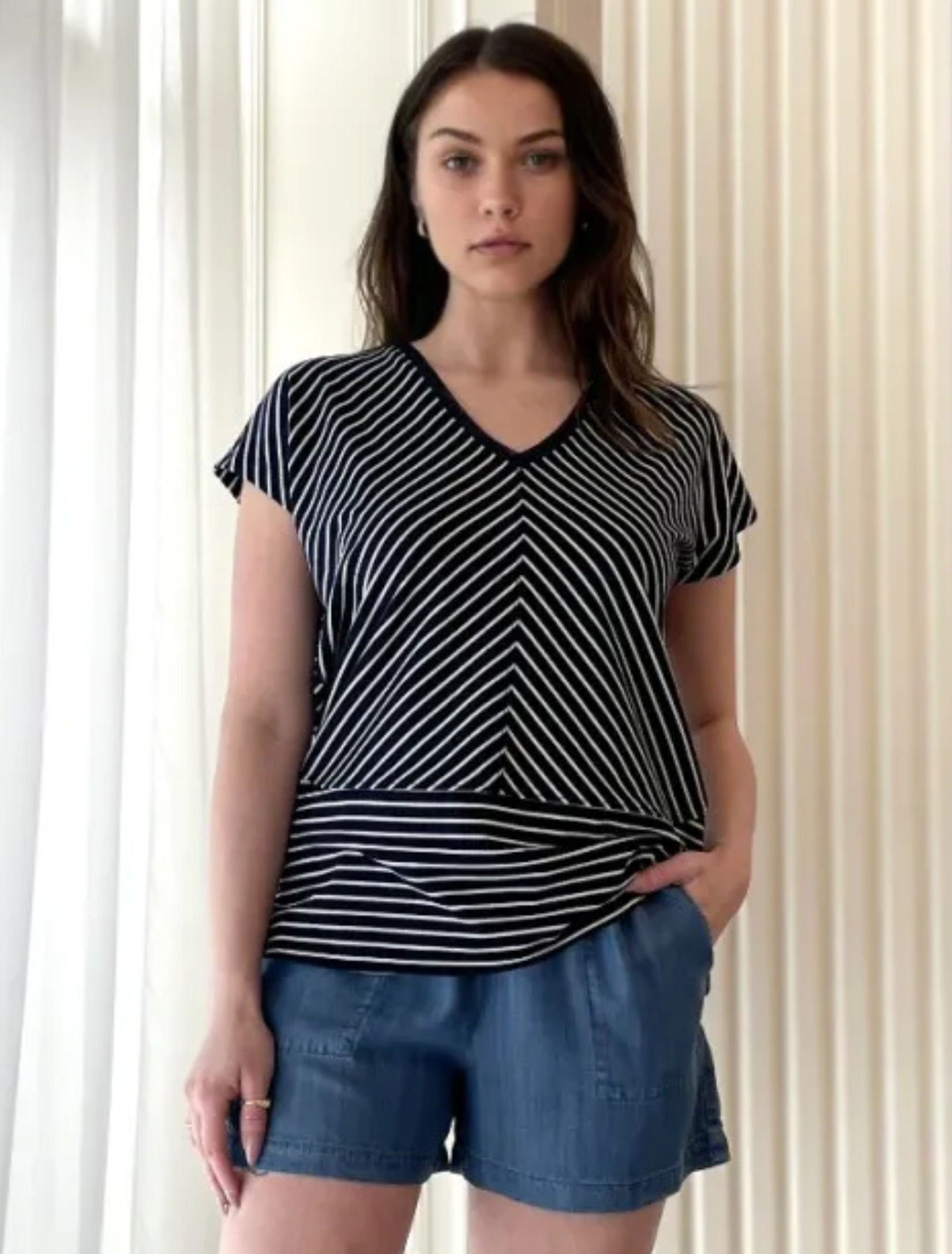 AMINA | Striped v-neck top