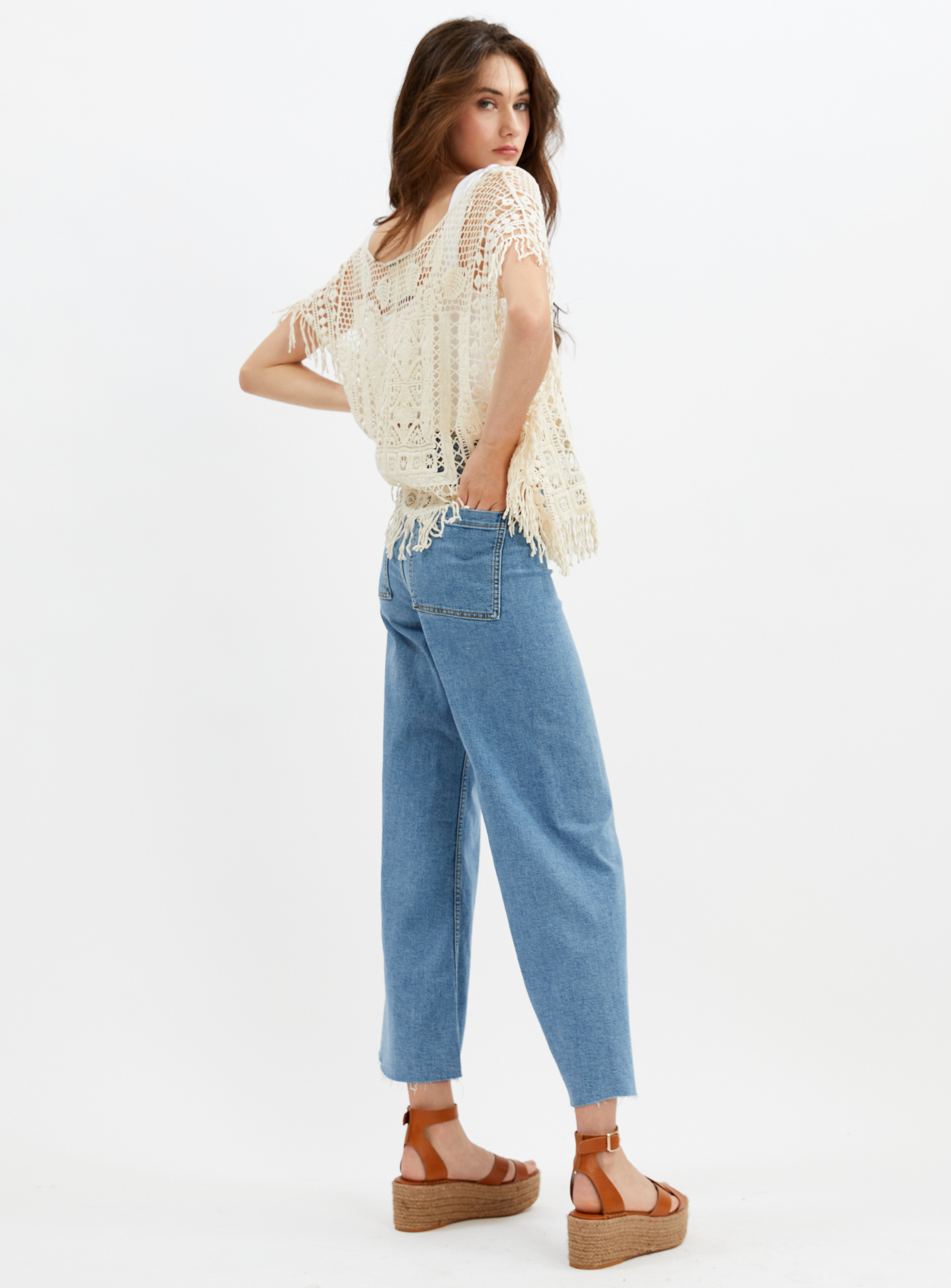 JENNY | Fringed Crochet Lace Poncho Top