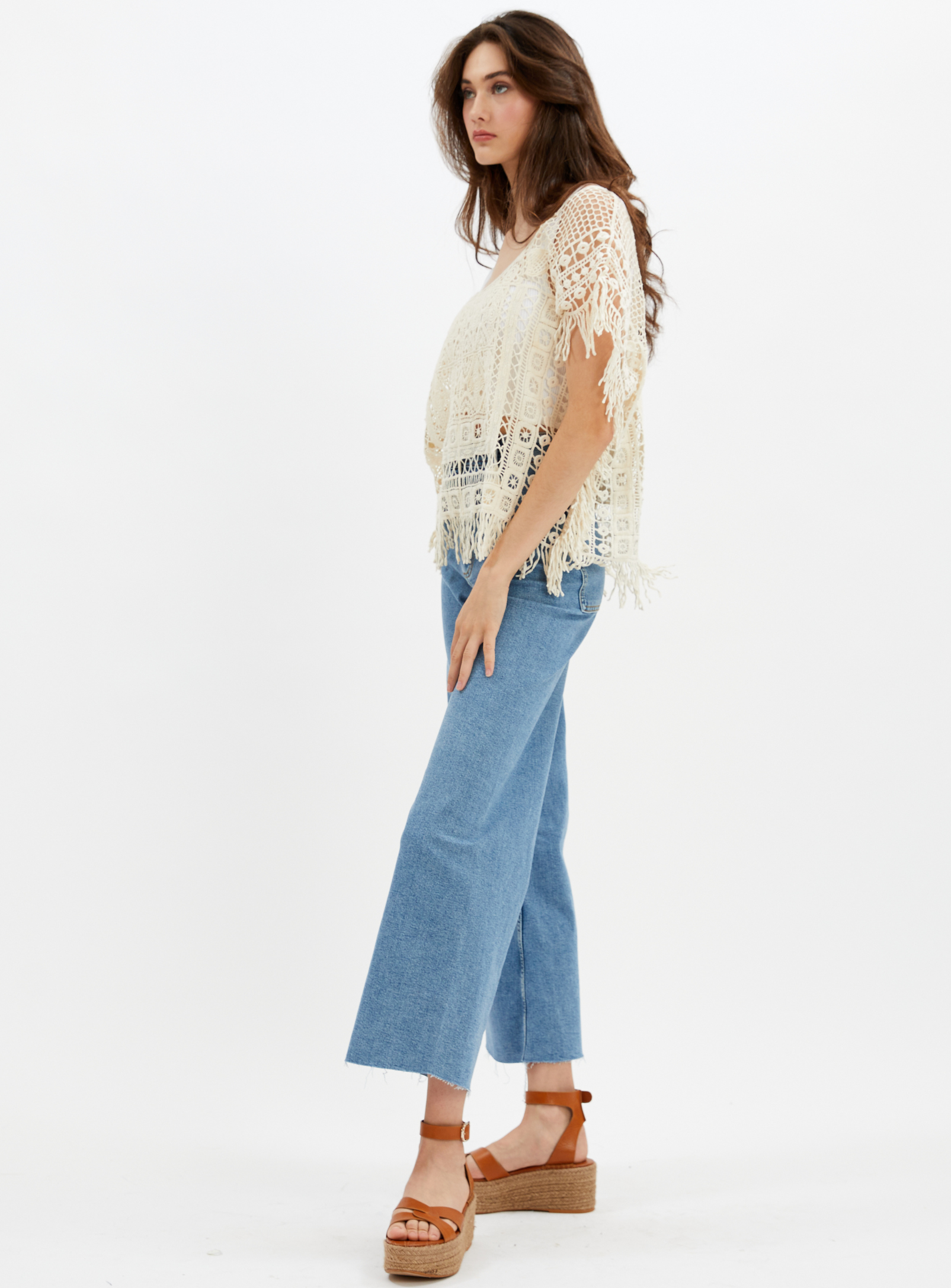 JENNY | Fringed Crochet Lace Poncho Top