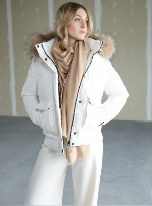 OVALIA Removable Hood Fur Bomber OVALIA Capuche amovible et bomber en fourrure