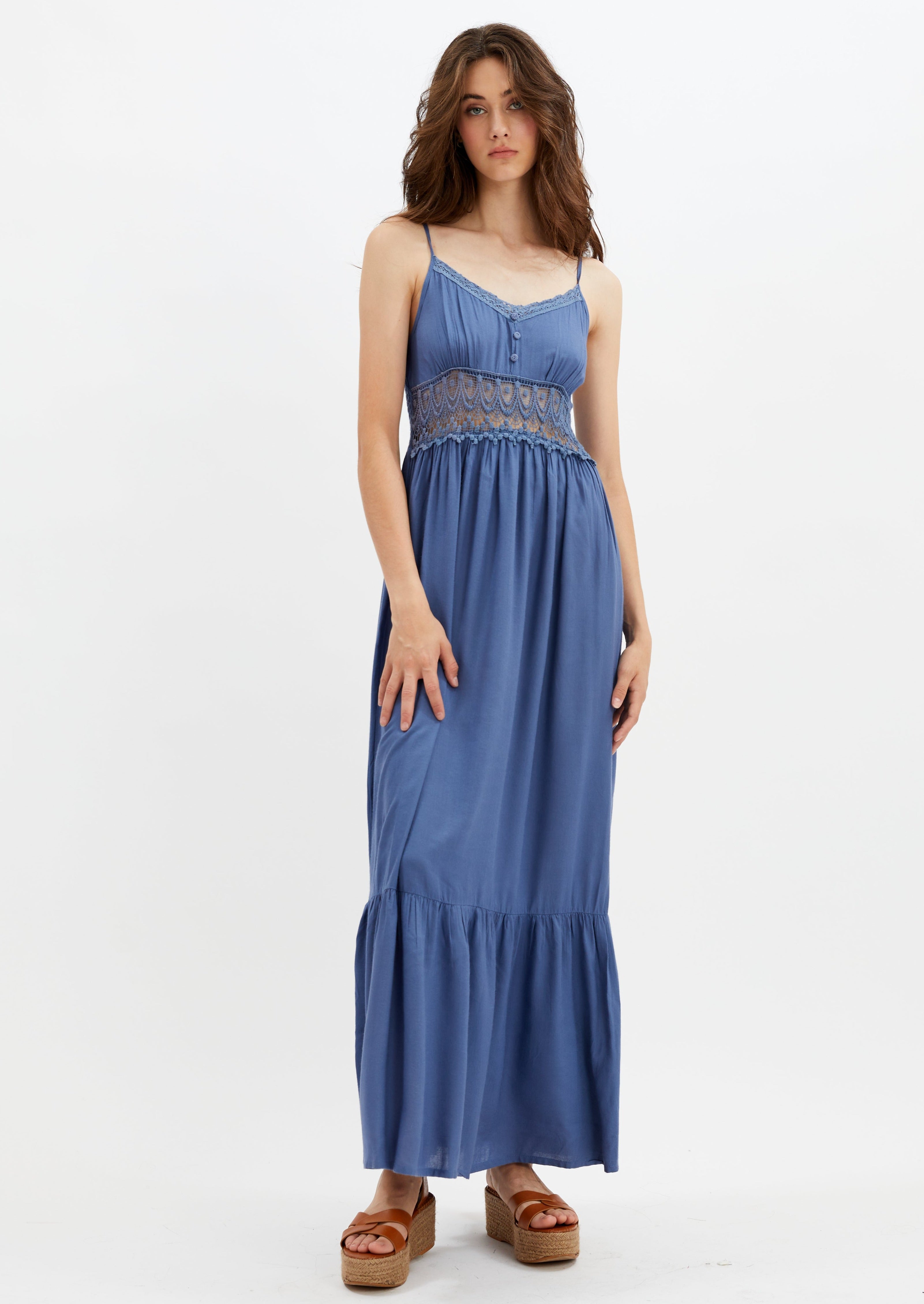 LEA| Spaghetti Strap Maxi Dress with Lace Inserts