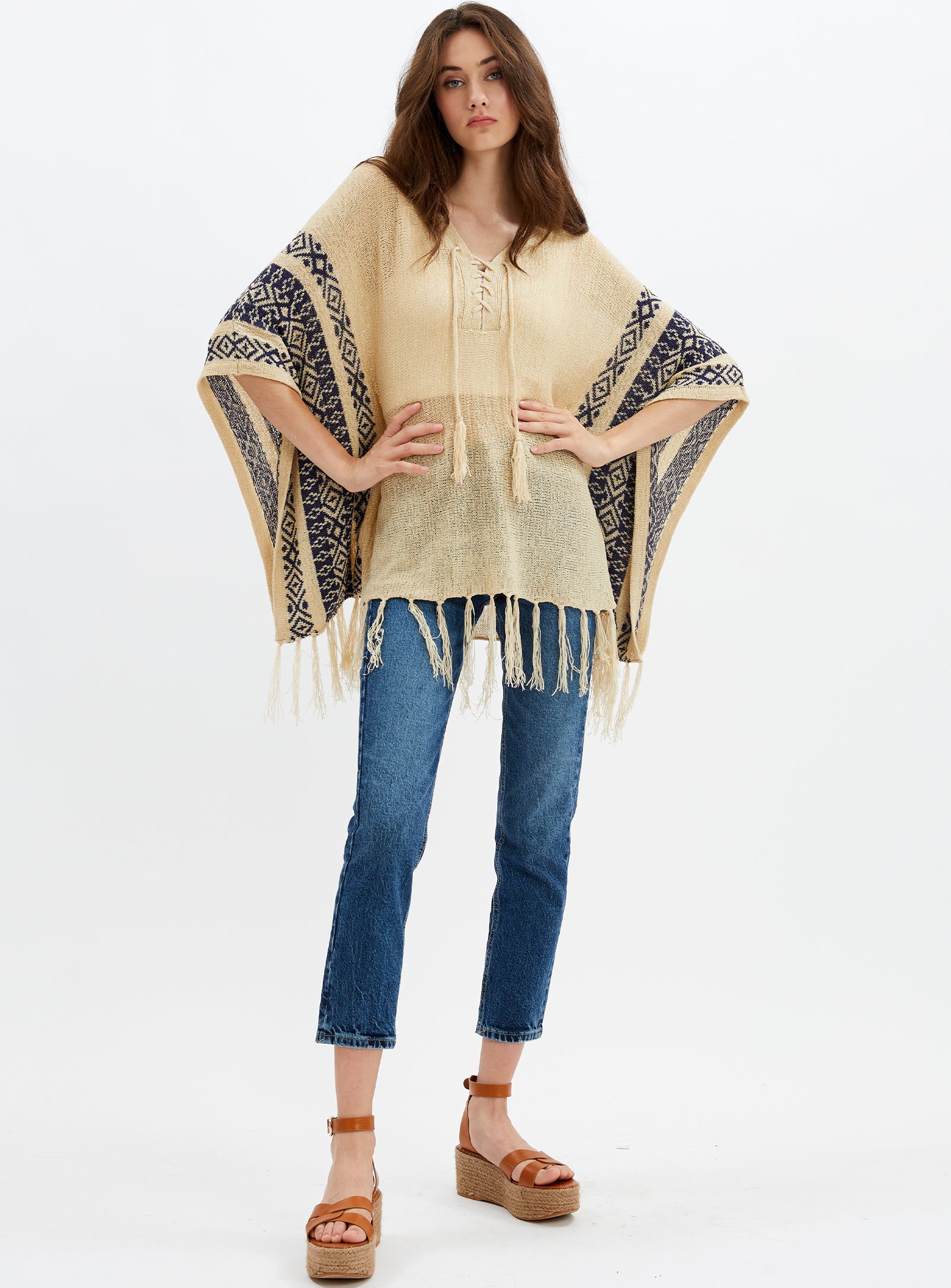 ARIA | Lace-up Poncho Shirt