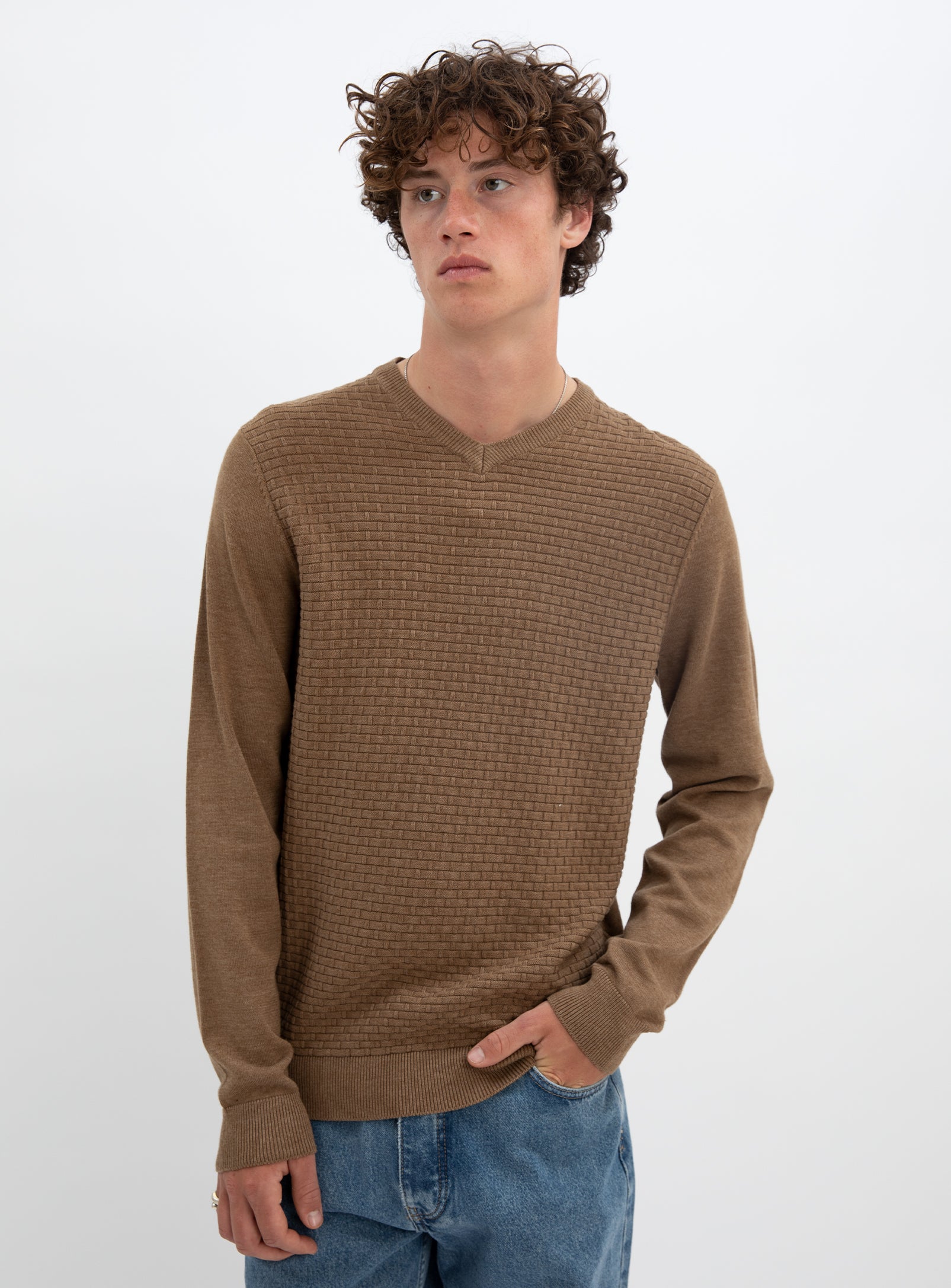 STEN | Cotton v neck fine gauge sweater