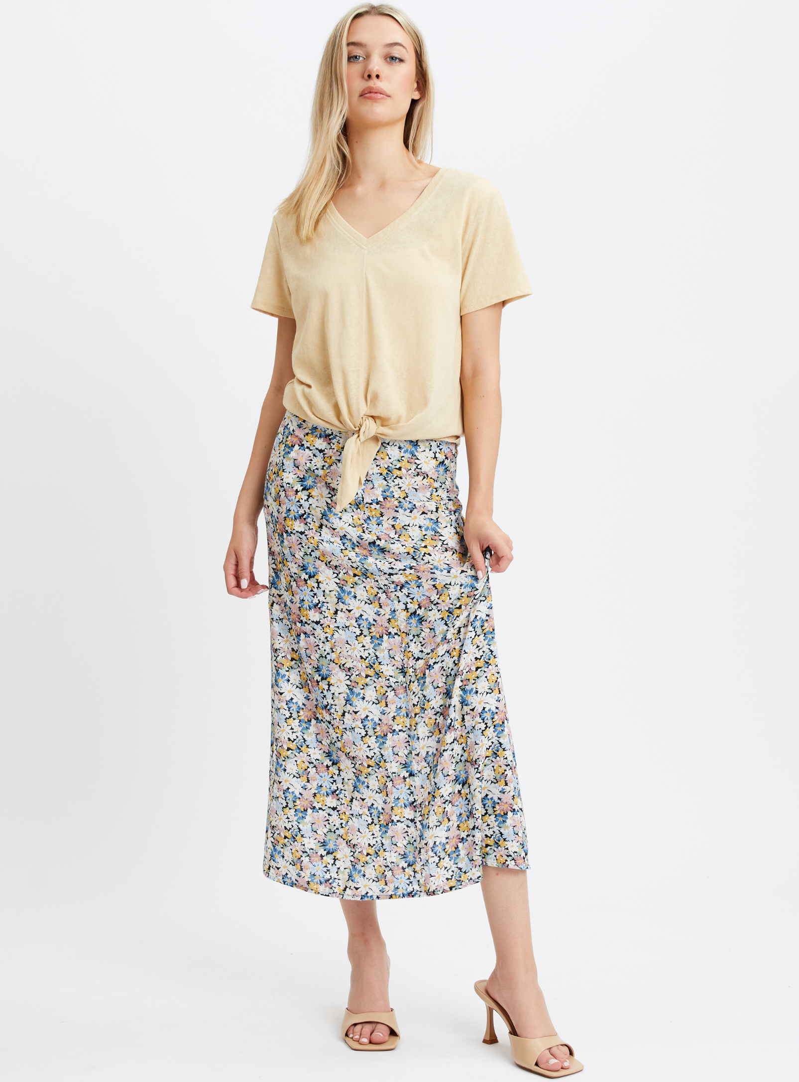 SASHA | Long floral printed skirt with slit