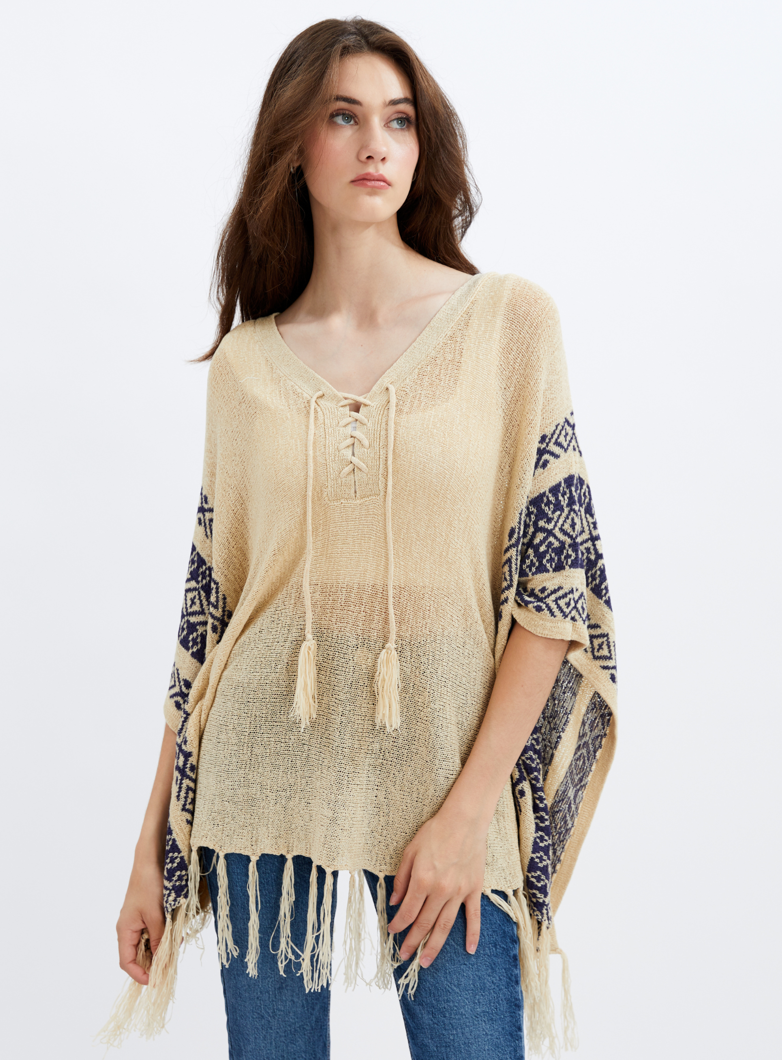 ARIA | Lace-up Poncho Shirt